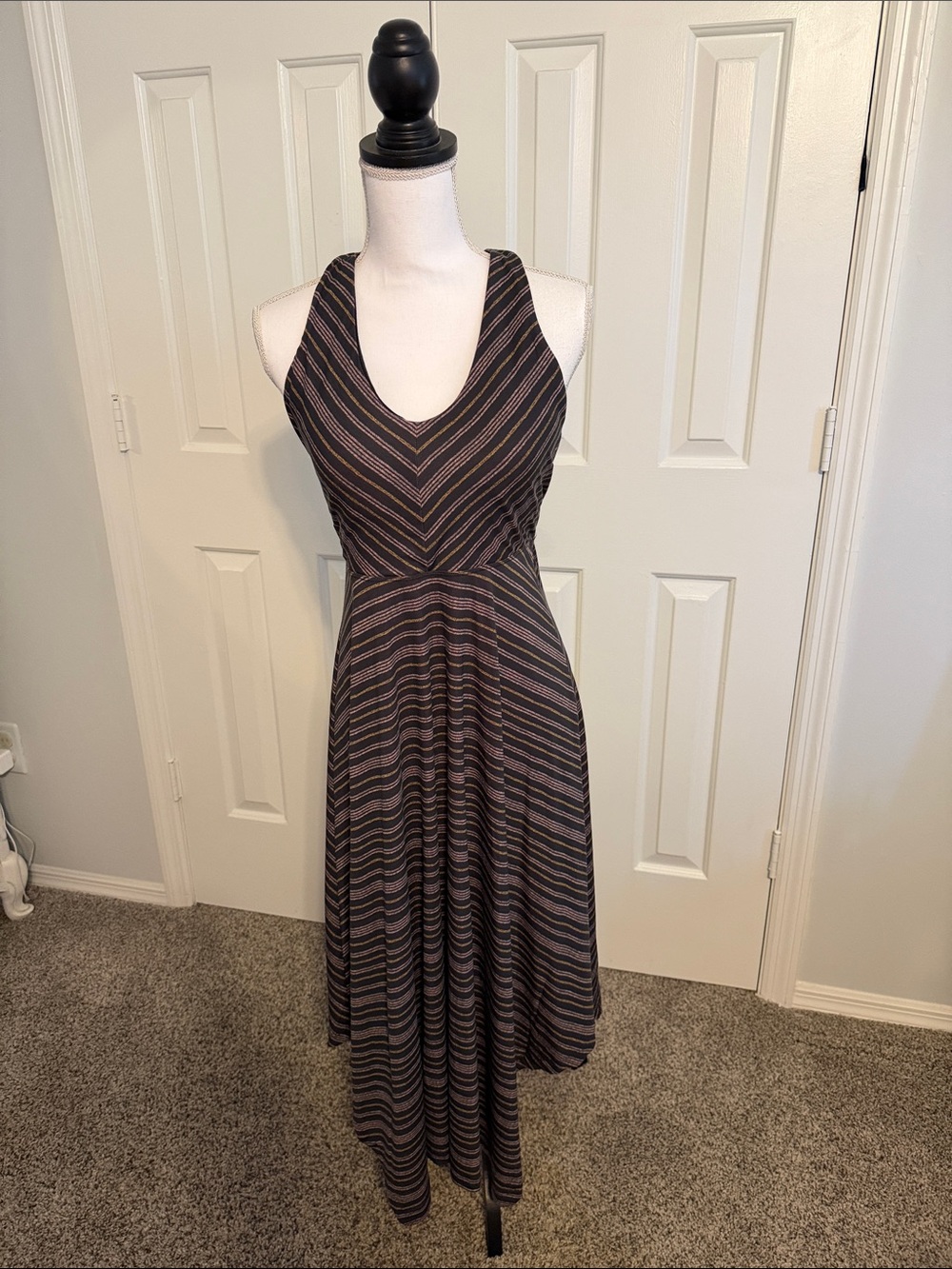 Prana Striped Asymmetrical Maxi Dress - Black & Brown
